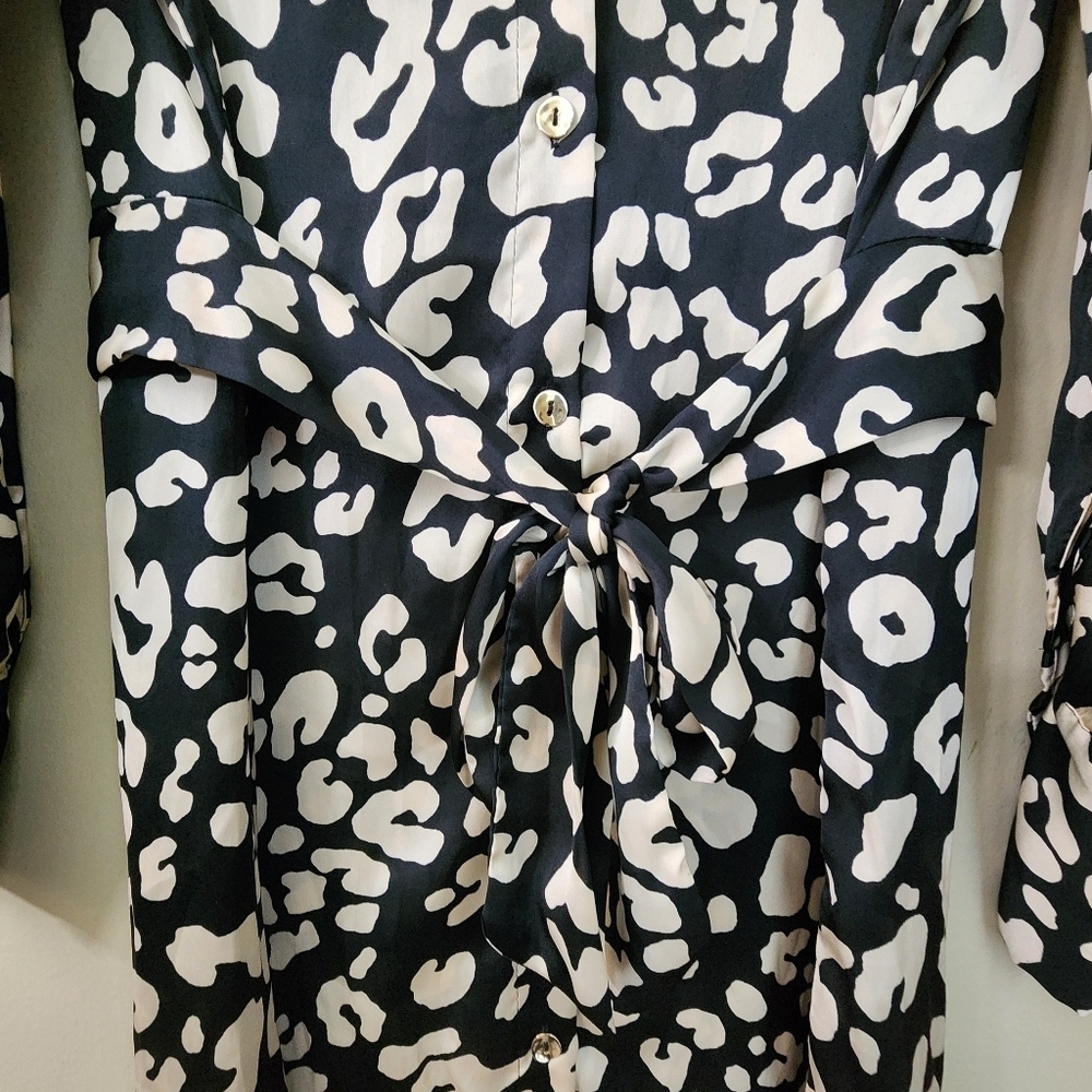 Zara Leopard Print Satin Belted Dress Size S Animal Print Longsleeve. - Picture 7 of 12